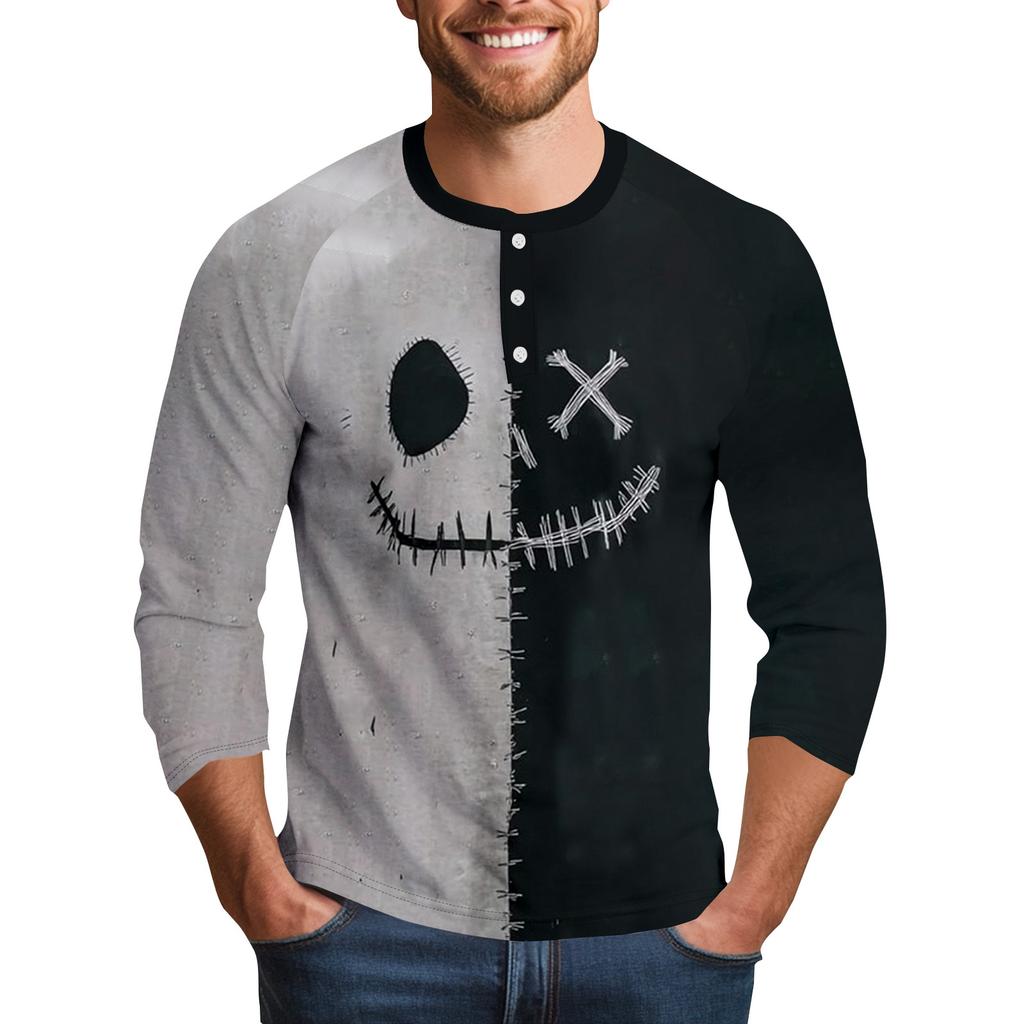 Men's Halloween Printed  Collar Three-Quarter Sleeve