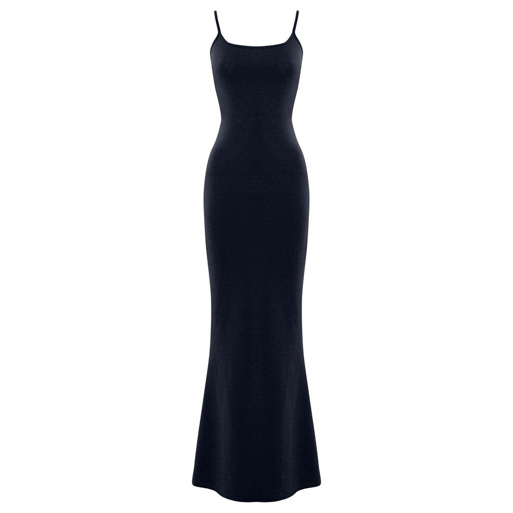 Fashion Women's Sling Sleeveless Sexy Solid Color Open Back Slim Fit  Long Dress