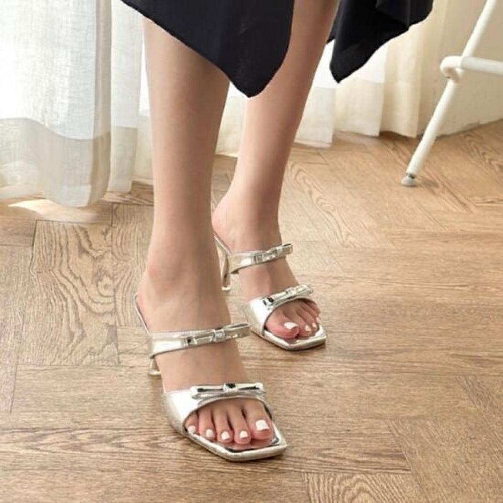 Melting Brown Women Ribbon Strap Slipper Heel