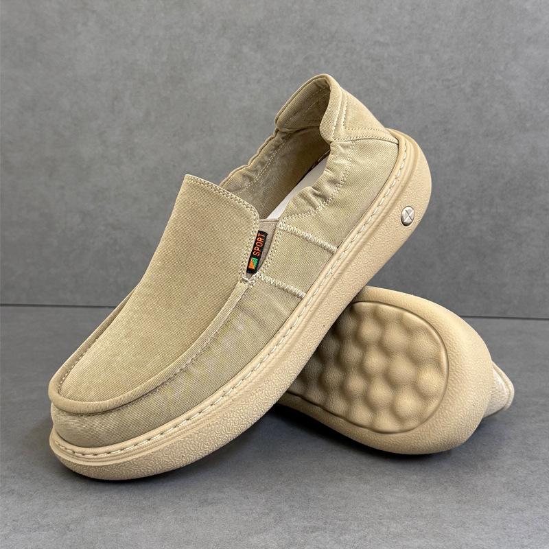 Men's Summer Shoes Lightweight Thick Sole Breathable Canvas Slip-On Casual Comfortable Soft