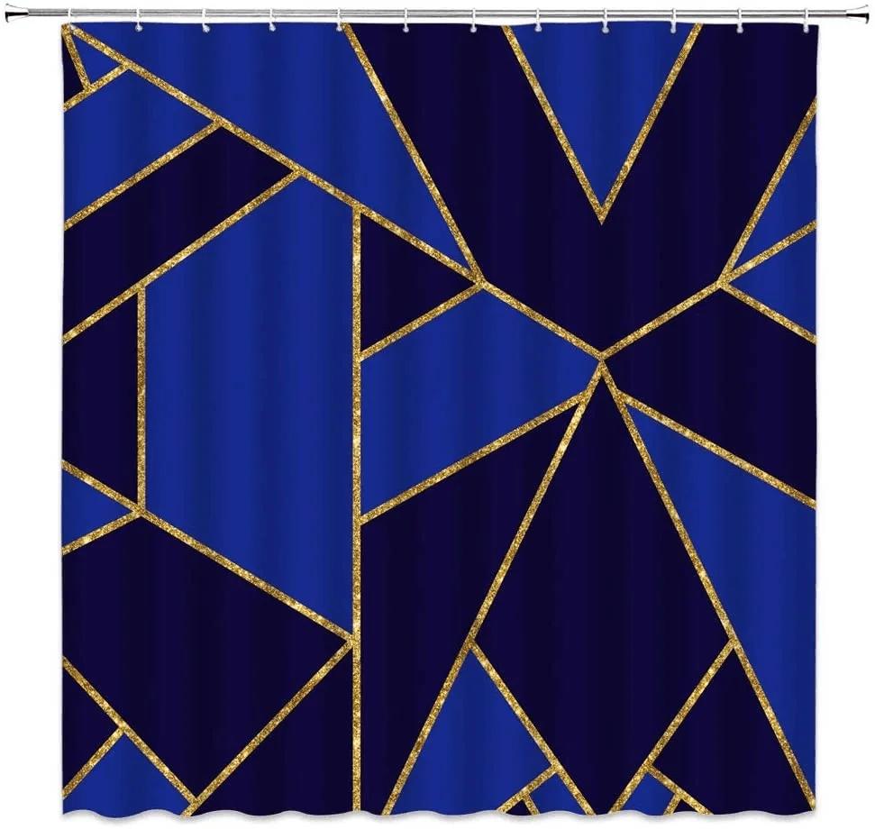 Marble Striped Shower Curtain For Bathroom, Waterproof Screen With Hook, White, Gray, Gold, Black, Decorative Accessories