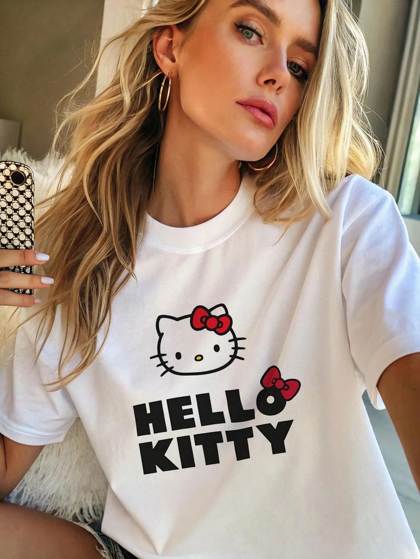 

Hello Kitty Unisexs Casual Cartoon Printed Round Neck Short Sleeved Tshirt Top Kuromi My Melody Hello Kitty Y2K Shirt 2XL