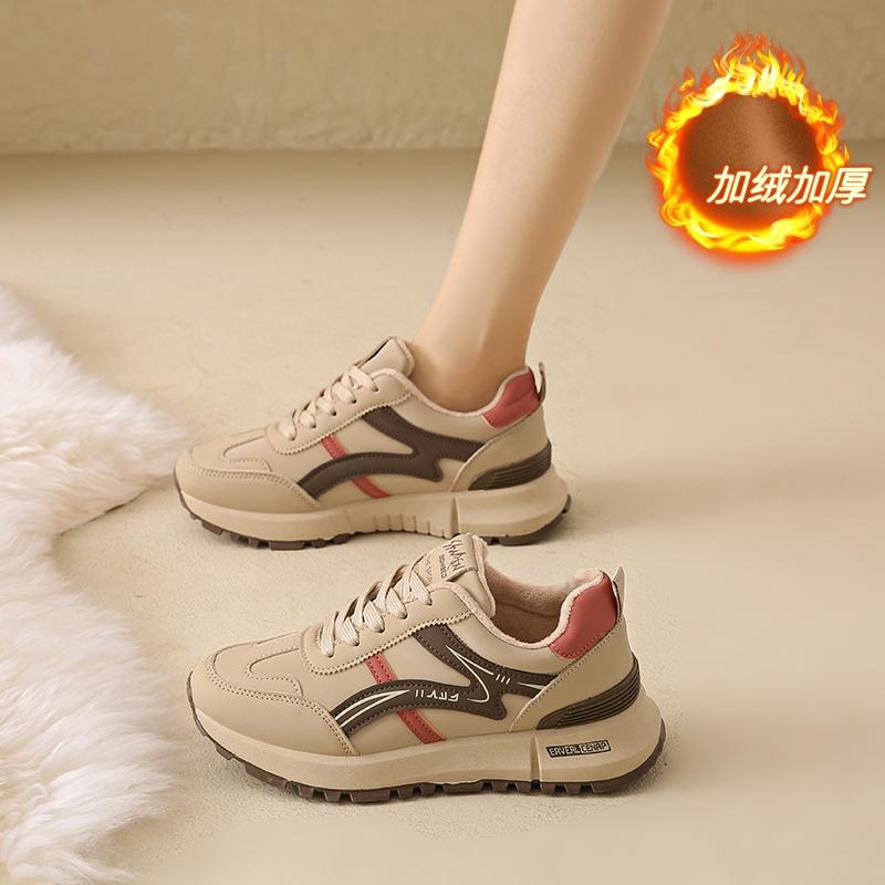 CRLAYDK Chunky Sneakers for Women Fashion Thin Fur Lined Winter Shoes Platform Ladies Casual Walking Sport Shopping Tennis