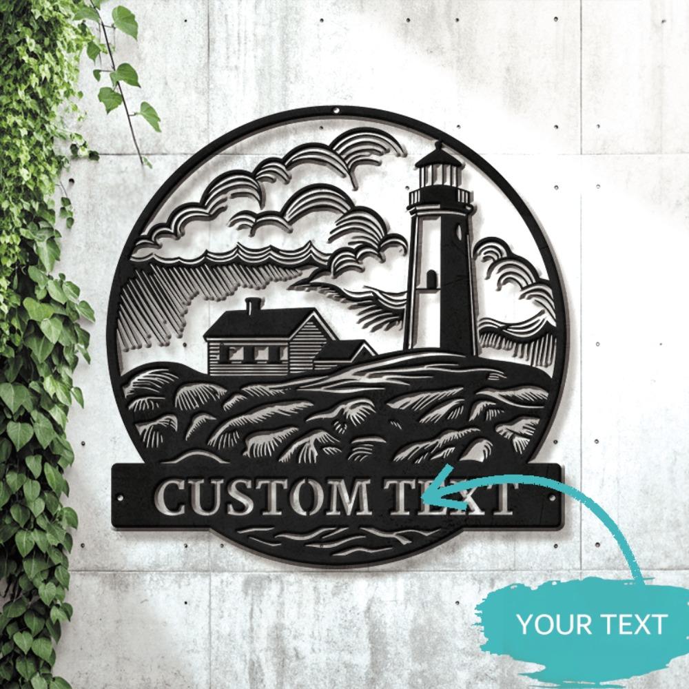 Durable Coastal Lighthouse Metal Sign Nautical Wall Art Beach House Garden Decor