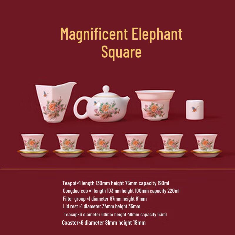 

Peony Mutton Fat Jade Porcelain Gongfu Tea Set