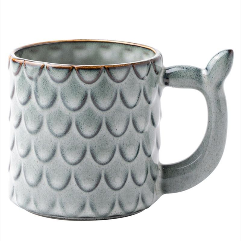 Embossed Ceramic Mug Creative Retro Coffee Cup Office Afternoon Tea Cup Nordic Home Breakfast Milk Cup Couple Drinking Set
