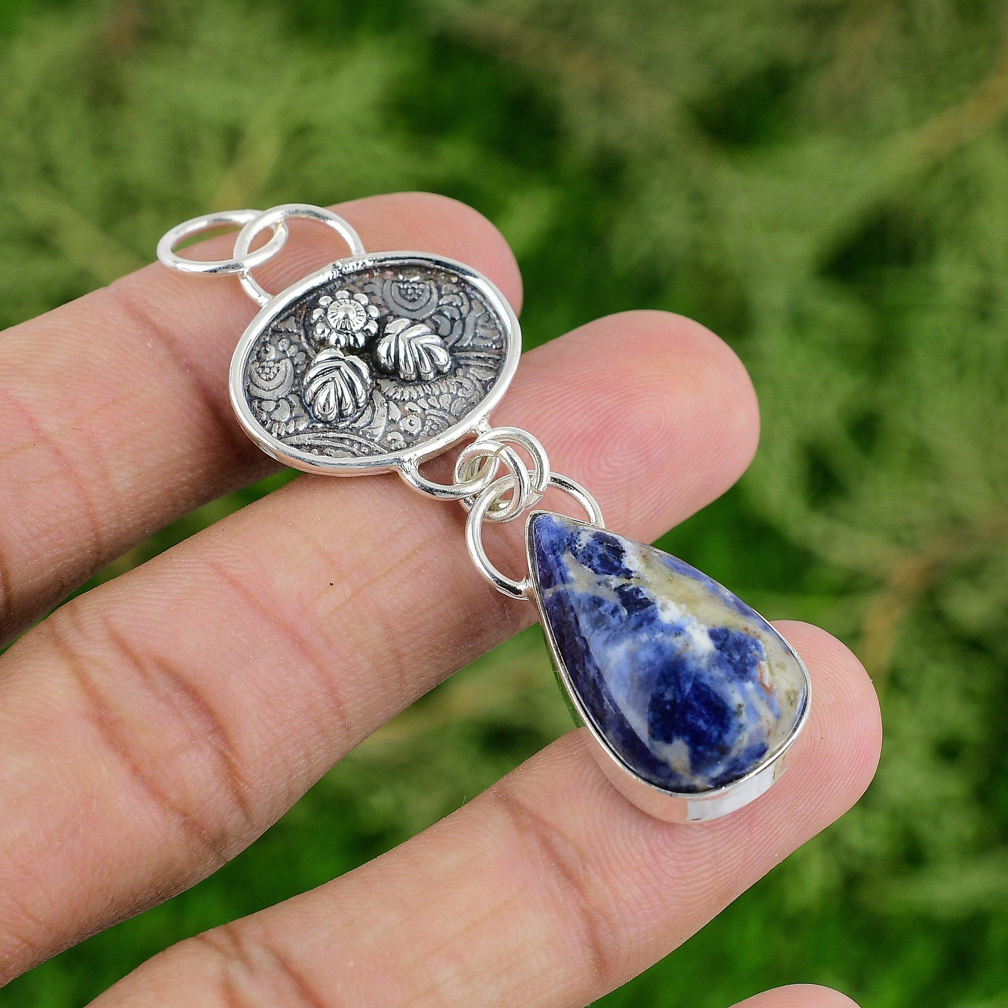 

Сделка на День Благодарения Подвеска из стерлингового серебра с безелем из камня содалита грушевидной формы