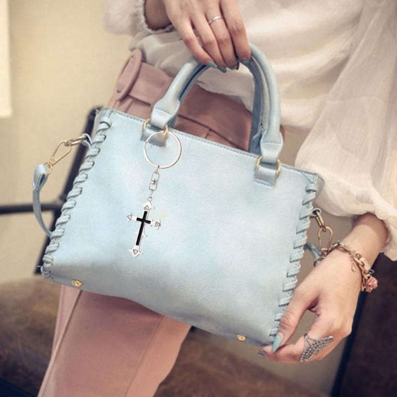 Třpytivý Vintage Klíčenka s Křížkem Křesťanská Náboženská Klíčenka Přívěsek na Tašku Šperk