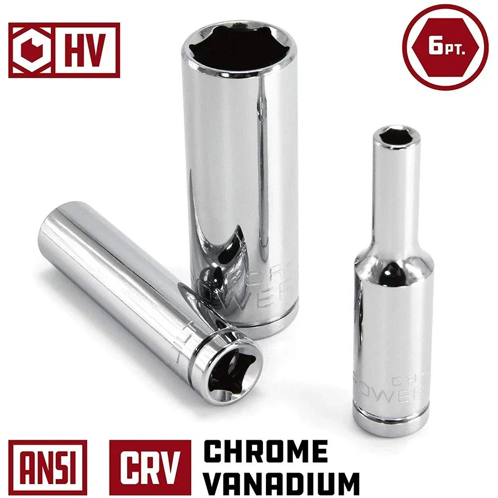 11Pieces Metric Long Chrome Socket Set 6-Point Deep Socket 1/4-Inch Drive From 4 Mm To 14 Mm Professional Grade