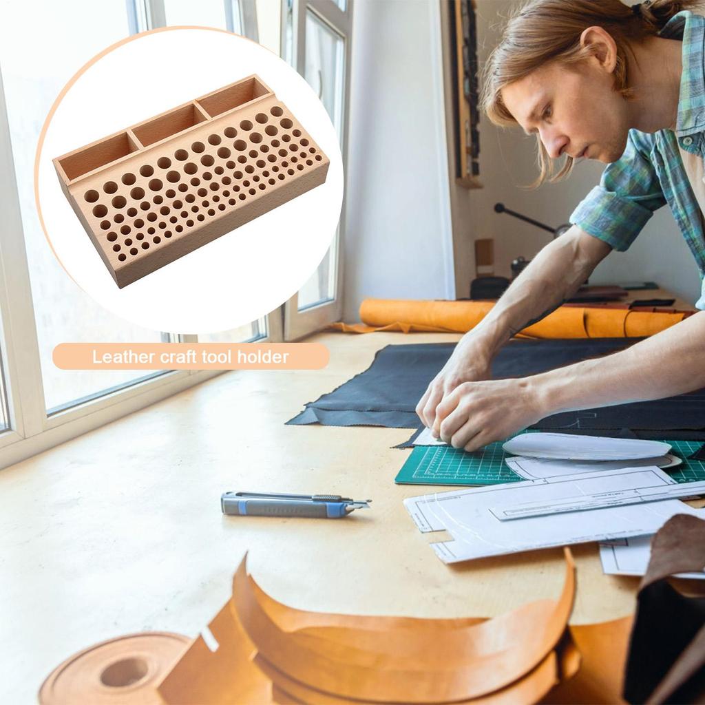 Tool Storage Rack Beech Wood Leather Punch Stand Leather Tools Storage Box For Family Friends Women Professional Working Home