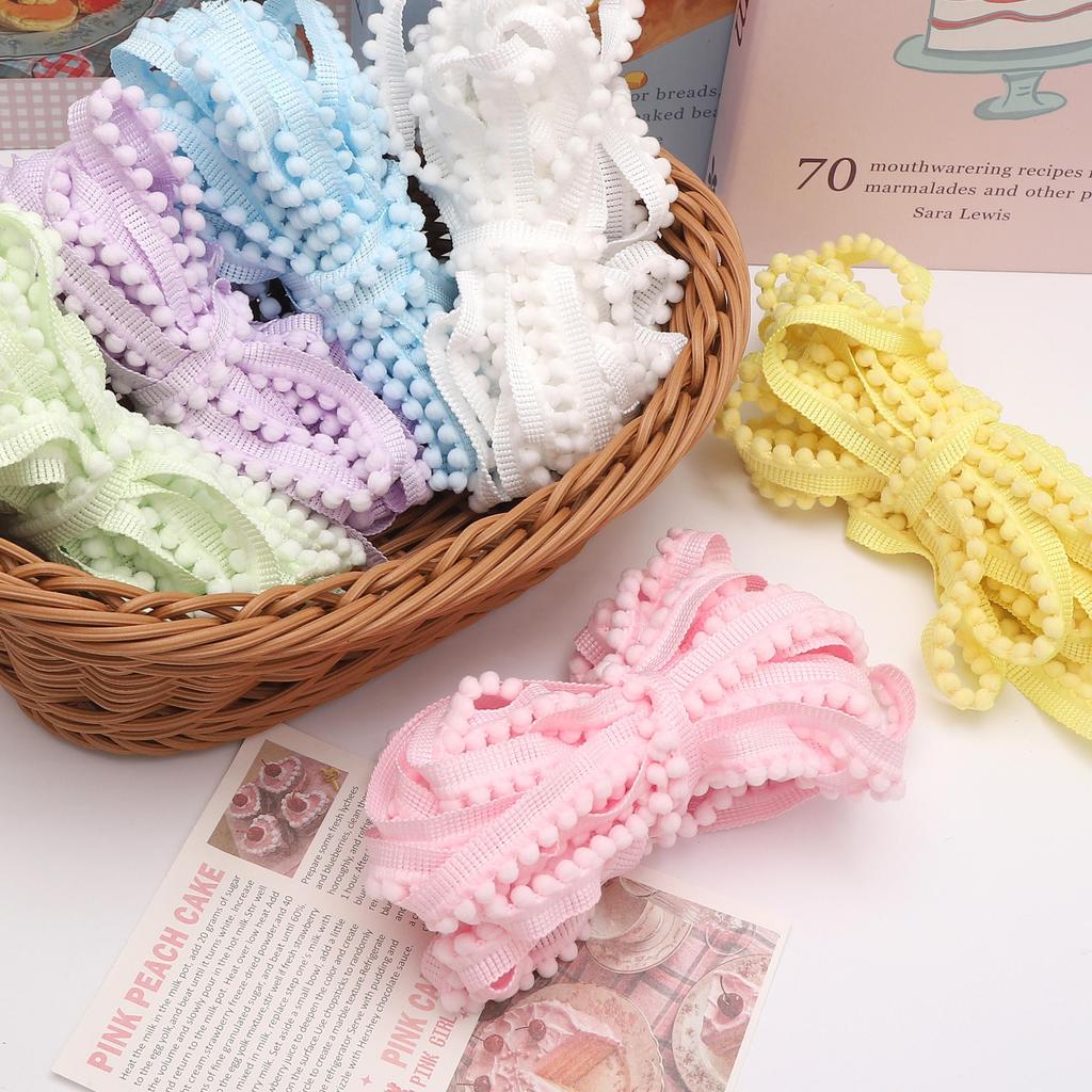 [5m] Kleine Fellbommelspitze 1cm Einfarbig Nicht-dehnbar Polyesterspitze DIY Rock Rucksack/Haaraccessoires Spitze