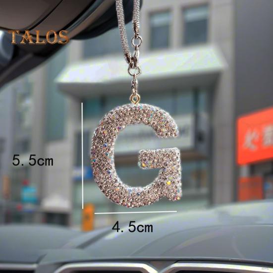 Bling Car Letter Charm Faux Crystal Letter Pendant Car Rear View Mirror Hanging Rhinestone Alphabet Ornament for Car Tree Accessory