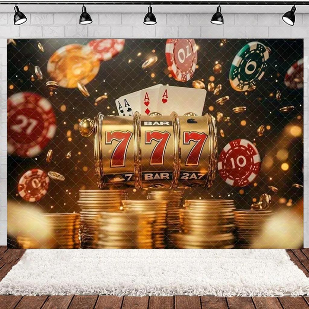 Casino Poker Chips Theme Birthday Party Decorations Playing Cards Money Golden Glitters Red Curtain BalloonS Cake Topper Banner