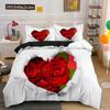 Rose Duvet Cover Collection Red And White Rose Bedding Collection For Lover Couple Polyester Comforter Cover ValentineS Day Gift King Size