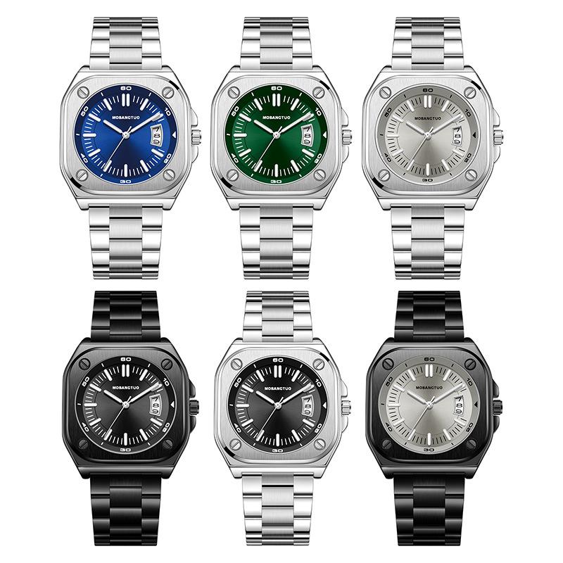 Square Steel Belt Large Dial Watch Calendar Luminous Trend Waterproof Quartz Watch
