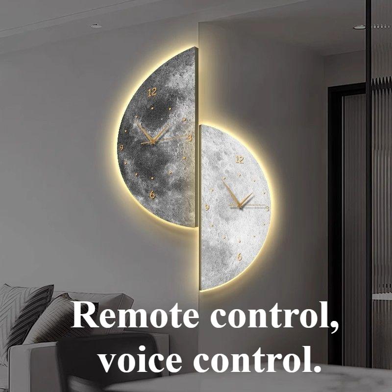 Nordic Wall Clock Minimalist Morden Design Luxury Corner Clocks Voice Controlled Interior Wall Lamp Living Room Decorations