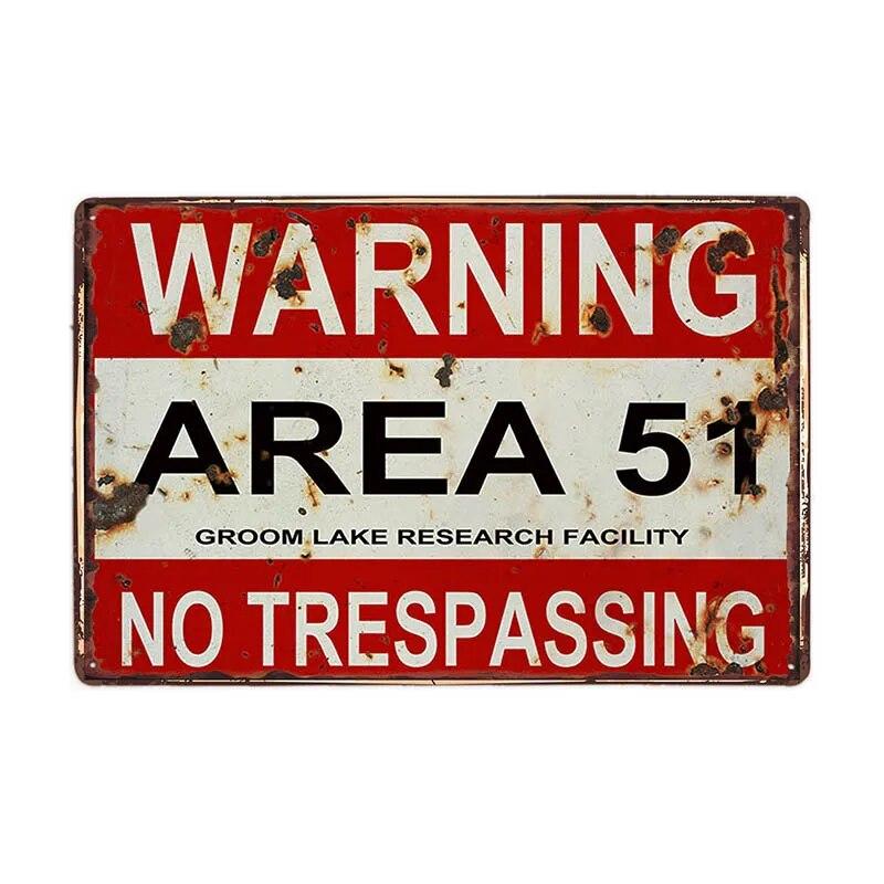 Warning Area 51 Metal Tin Sign UFO Vintage Wall Plaques Art Poster Decoration Painting Home Decor 20x30cm