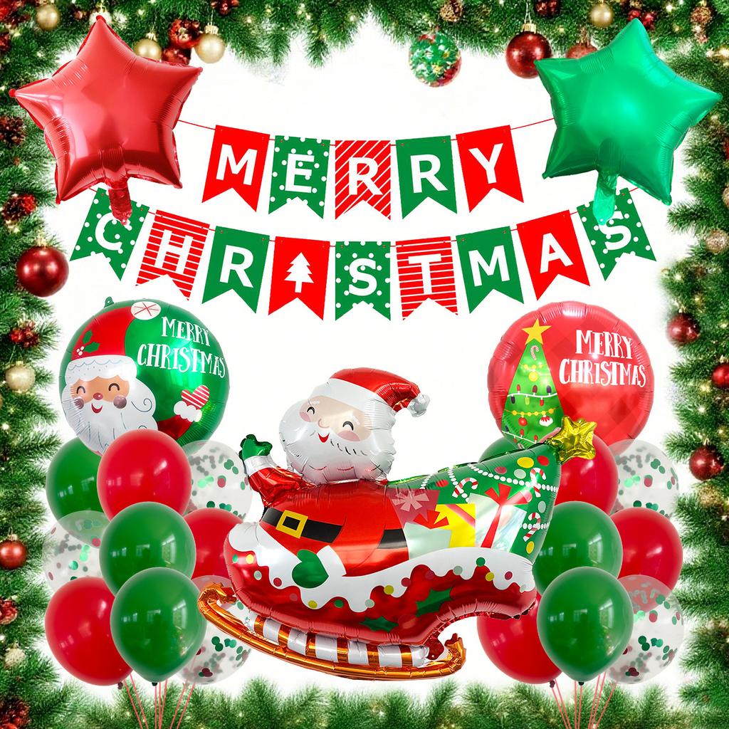 Christmas Theme Party Decoration Balloon The Grinch Santa Gingerbread Man Aluminum Balloon Flag Set