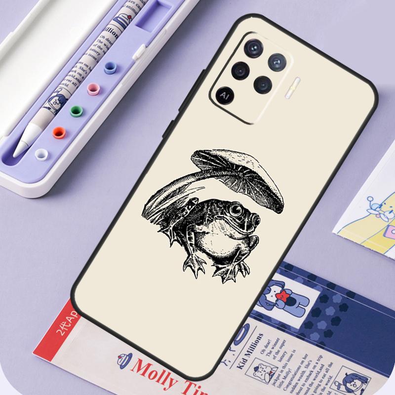 Cottagecore Magic Mushroom Frog Moon Phone Case For OPPO A52 A72 A53S A94 A74 A54 A15 A16 A1K A5 A9 A31 A53 A83 A91 A93 Cover