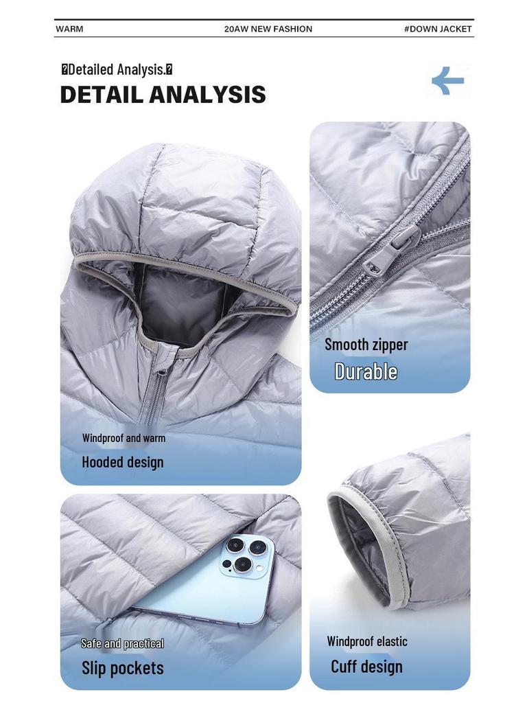 Outdoor Mountain Style Men's Lightweight Down Hoodie Jacket