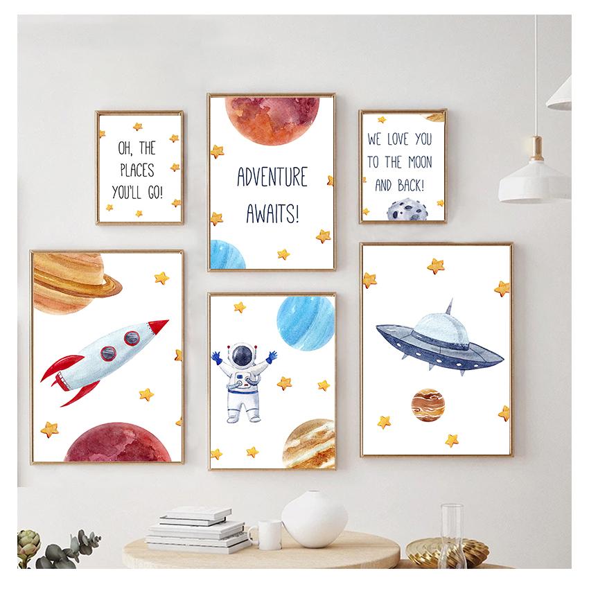 

Цитата, настенная живопись на холсте, плакаты на скандинавскую тему и принты, настенные панно, детская комната, домашний декор, планета, астронавт, ракета, мотивационная