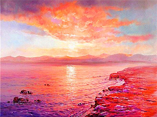 Diamond Art Painting Sunset Seaside Landscape Full Square/round Embroidery Mosaic Flower Scenery Cross Stitch Home Decor