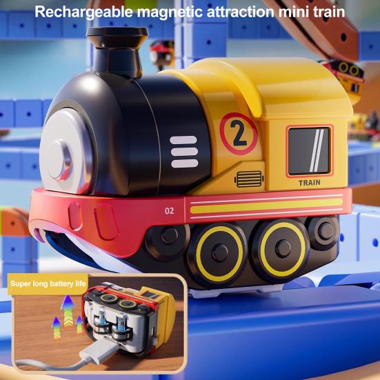 1 Set Magnetic Track Building Block Train Toy DIY Educational Children Electric Train Puzzle Track Toy with Road Signs Toddlers Boys Girls Gift