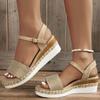 Fashion Canvas Espadrilles Wedge Sandals for Women 2025 Summer Casual Ankle Strap Platform Sandles Woman Thick Sole Non Slip Beach Shoes