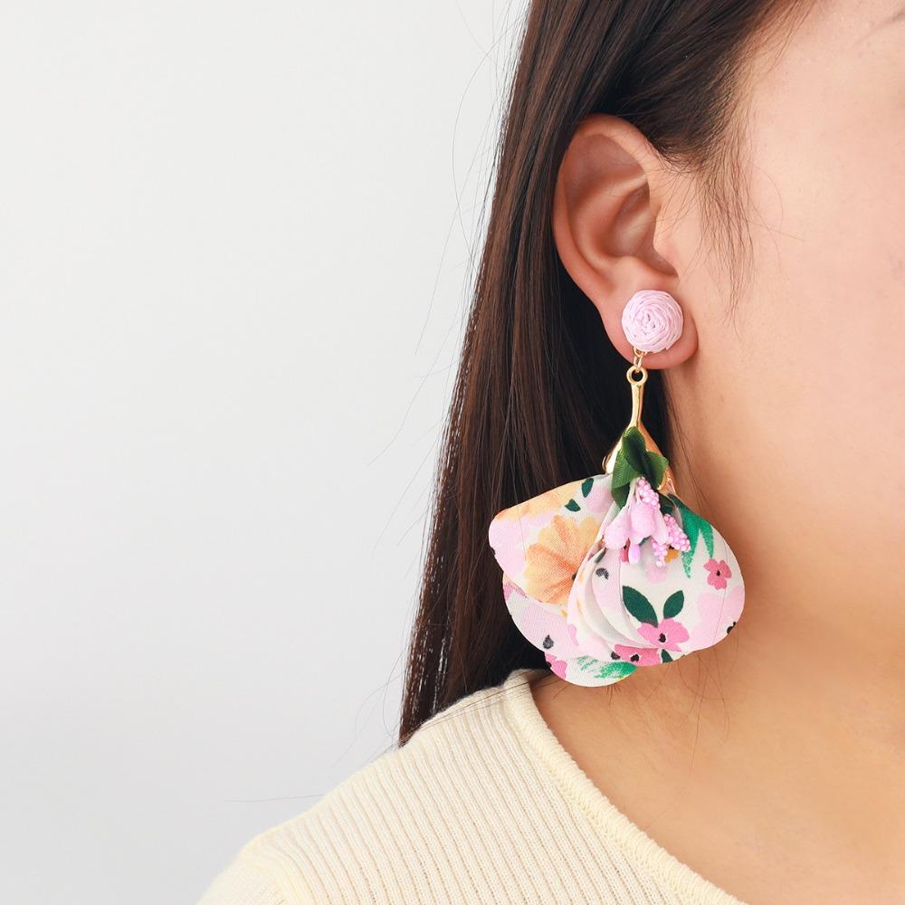 Exaggerated Beach Earrings Tassel Petals Stud Earrings Trendy Flower Dangle Earrings  Vacation