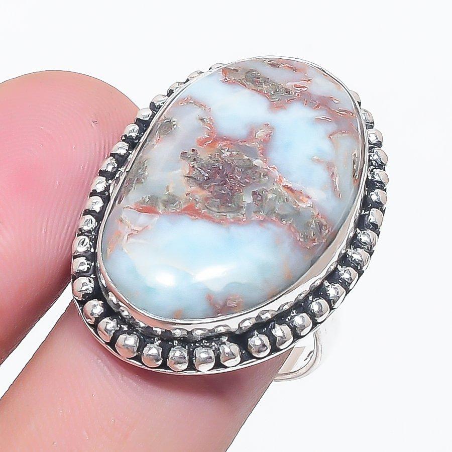 

Natural Larimar Gemstone Handmade 925 Sterling Silver Jewelry Ring Size 8.5 b3r89
