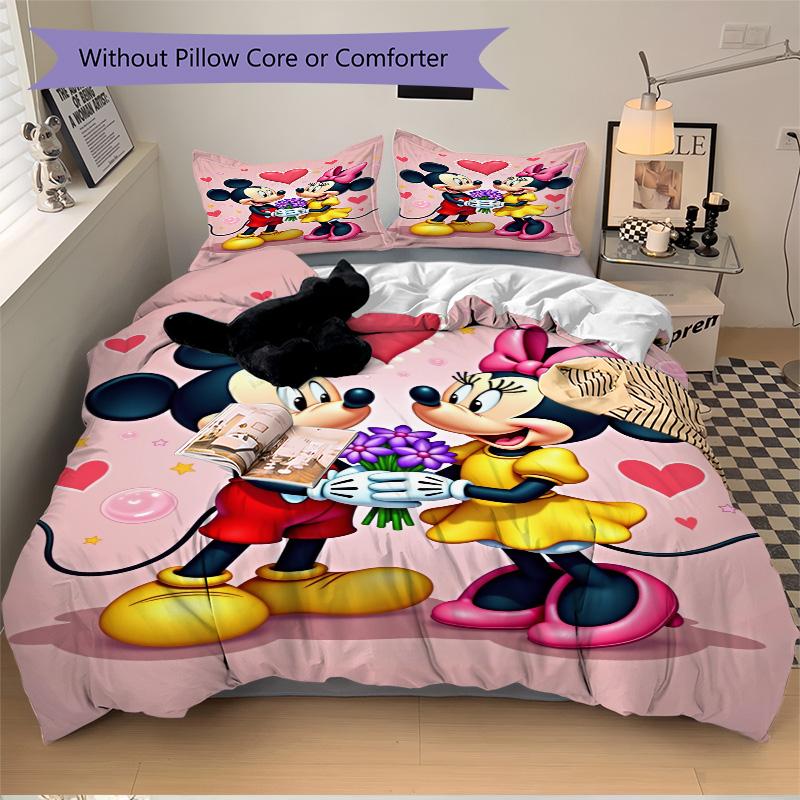 Mickey Minnie'S Love Print 3Pcs Bedding Setduvet Cover With 2 Bedropillowcase Home Birthday Gift