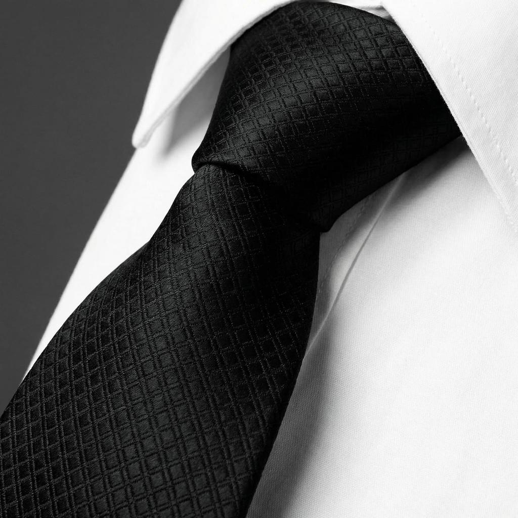 (Shlax & Wing) Shlax & Wing Men's Plain Black Suit Tie Business Long Narrow 6cm