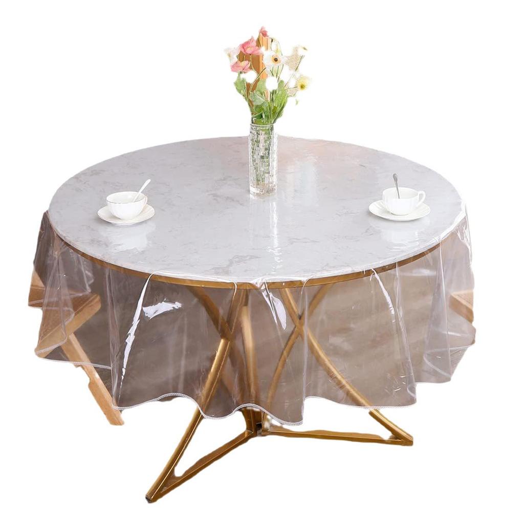 Față de masă transparentă din PVC cu margine surfilată, Grosime 12-Silk, Disponibilă în forme rotunde sau pătrate