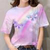 Summer Round Neck 3D Butterfly Pattern Print Top Fashionable Casual Short Sleeved Women's T-shirts