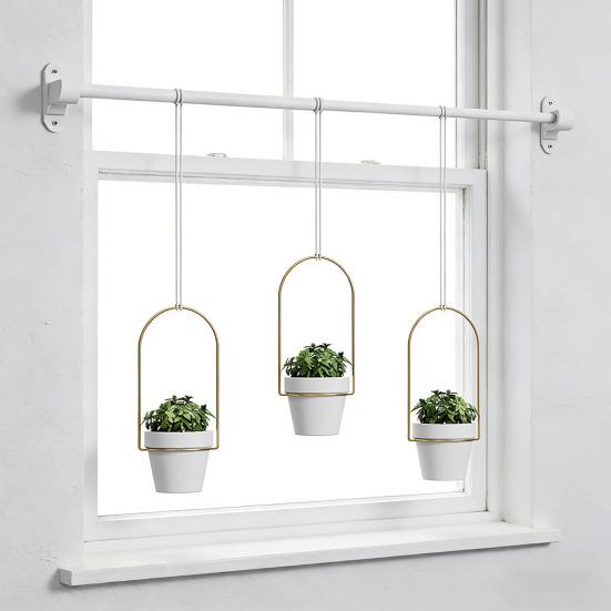 1 Set Hanging Plant Pot Wall Plant Hanger Includes Adjustable Metal Rod 3 Planters And Nylon Ropes Flower Pot Hanger