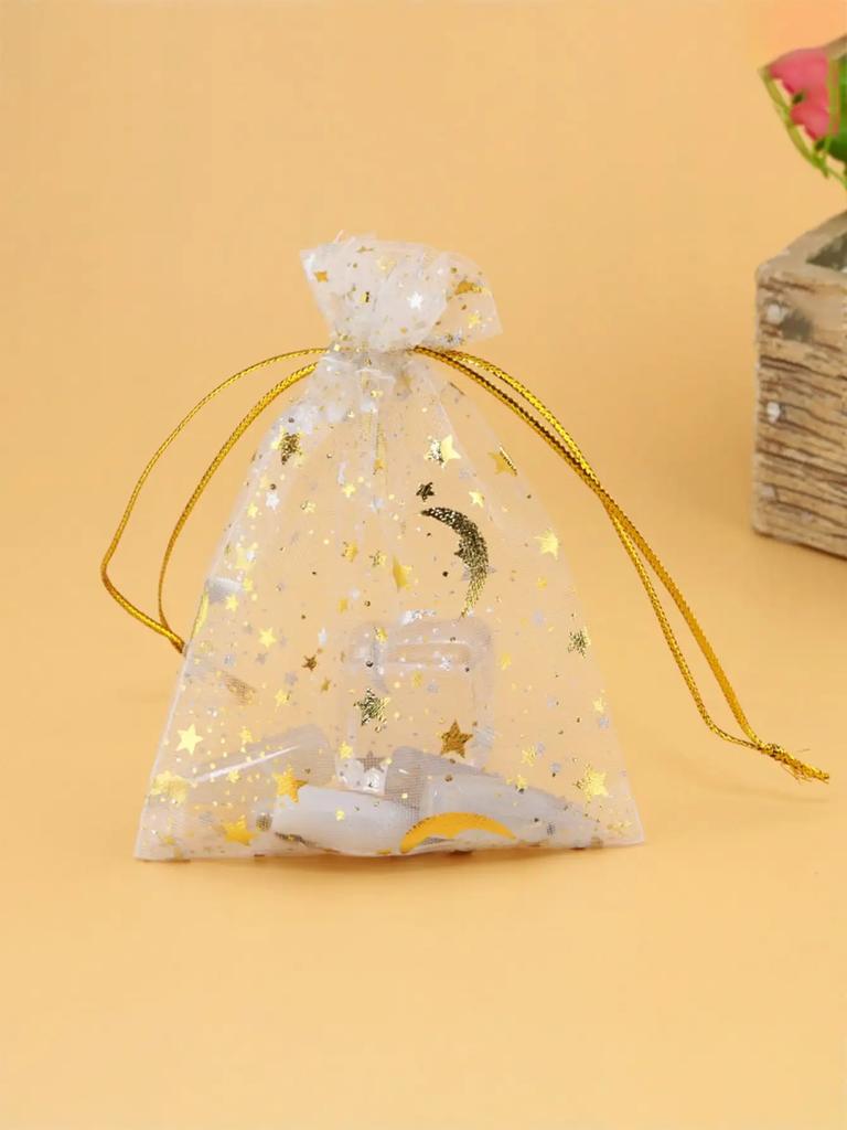 100PCS - Mesh Bag Cosmetic Bag Hot Stamped Star Moon Bundle Mouth Drawstring Bag Eugen Yarn Bag Gift Candy Bag