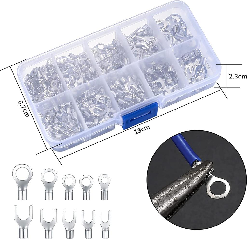 Copper Ring Fork Terminals Kit Non-Insulated Electrical O/Y Type Brass Terminal Assortment Set Cable Wire Connector Crimp Spade