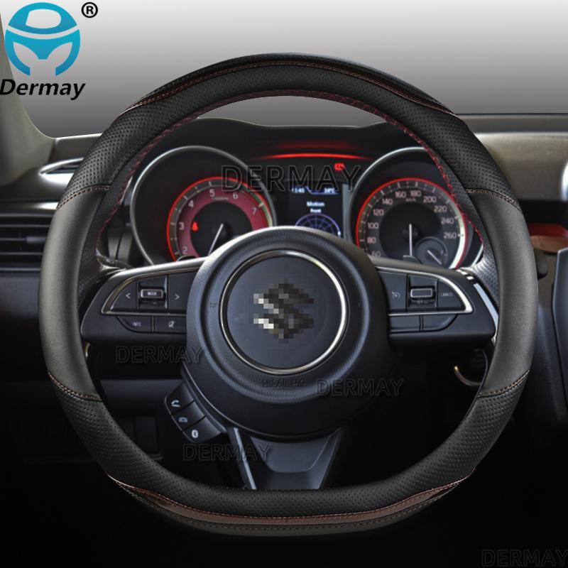 For Suzuki Swift 2017 2018    DERMAY Car Steering Wheel Cover Microfiber Leather + Carbon Fiber Auto