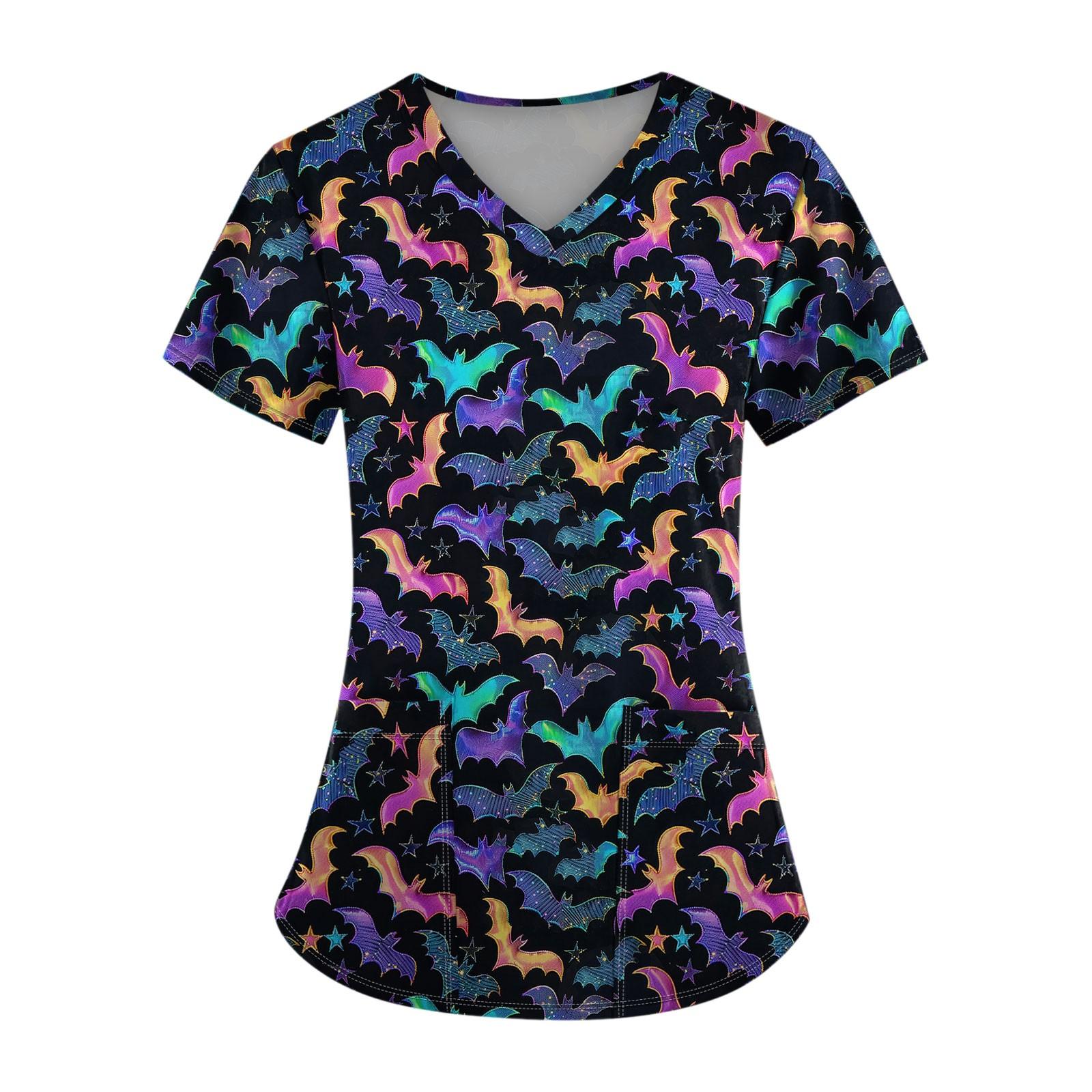 

Плюс размерСкраб с принтом Рабочая форма Топы для женщин Крест V-образным вырезом Хэллоуин Принт с короткими рукавами Забавные футболки Спецодежда Футболка с карманами M тёмно-синий