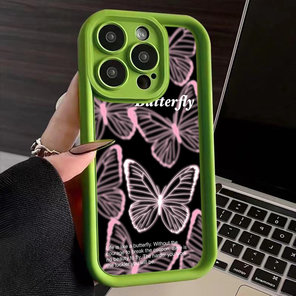 LZ4 Butterfly Art Design Silicone Phone Case for iPhone 11 13 14 15 16 Pro Max 7 8 16 Plus 12 Mini XS Max XR Shockproof Back Cover