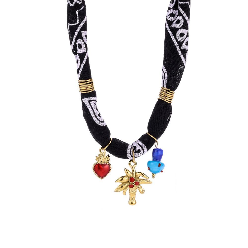 Vintage Cloth Wrap Scarf Necklace Stainless Steel Charm Pendant  Beach Jewelry