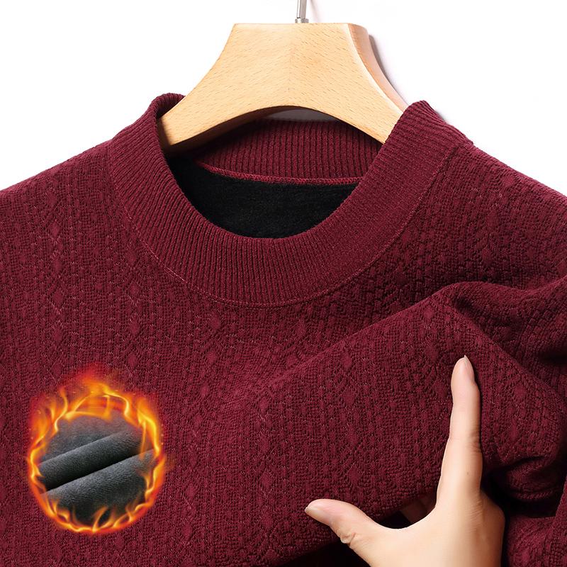 Woodpecker Men s Winter Plus Velvet Thick Warm Round Neck Sweater for Middle-aged Dads 185/3XL for 165-180 lbs