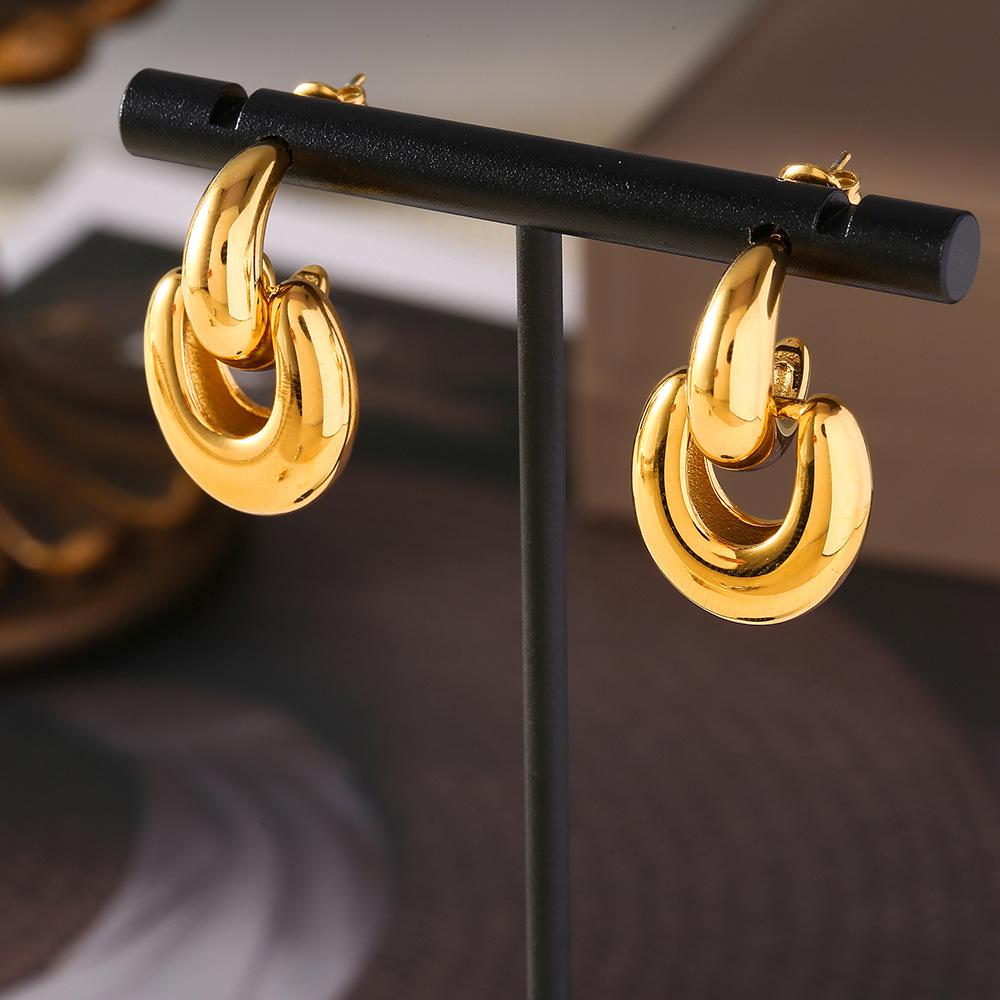 18k Gold Plated Geometric Korean Style Titanium Earrings – Trendy Women's Jewelry