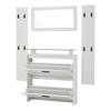 89.5*23*96.5cm Hallway Wardrobe Set 4-Piece with Mirror, 2 Hat Shelves and High Gloss Shoe Cabinet, with 8 Clothes Hooks, White