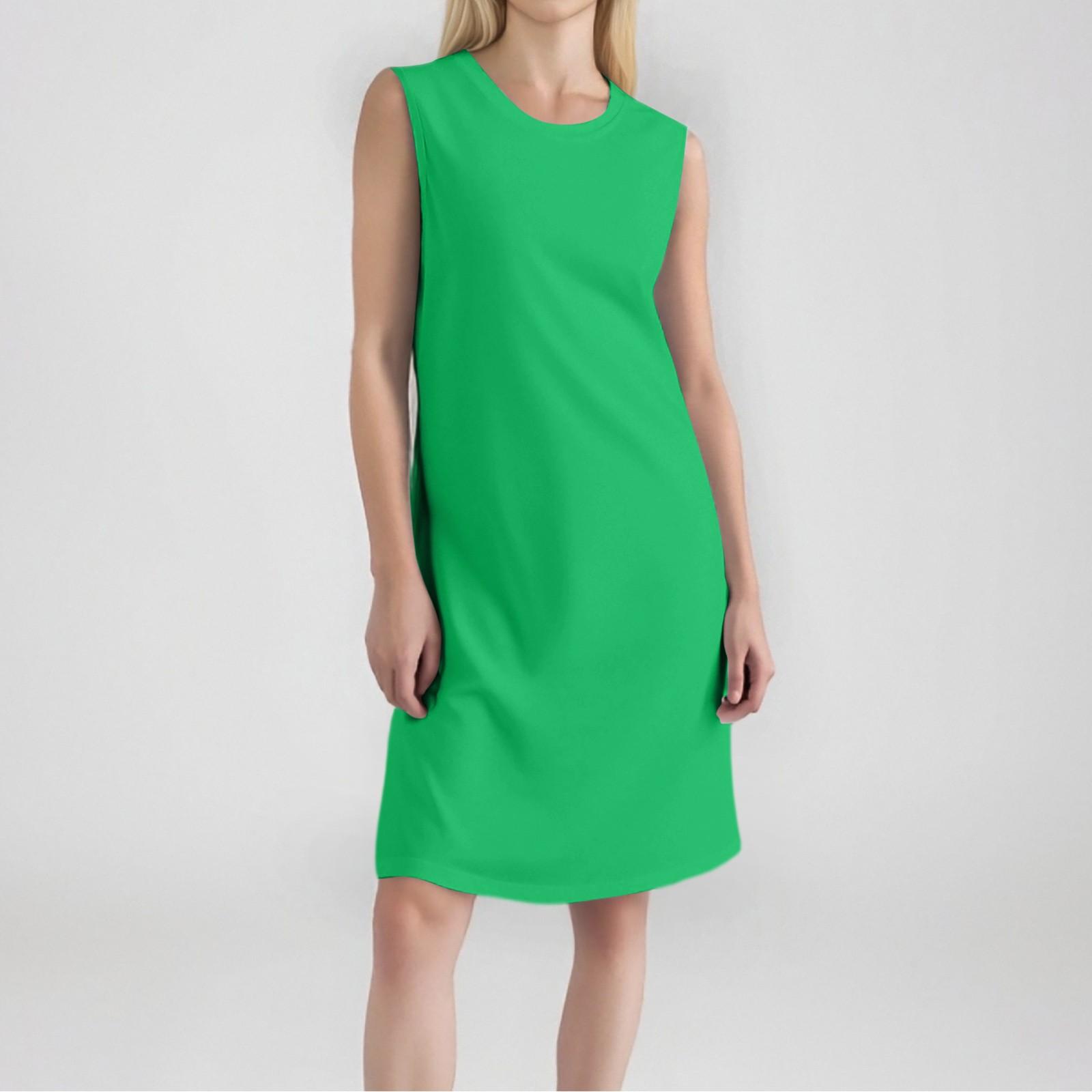 

Женское модное повседневное однотонное круглое платье без рукавов с короткими рукавами S