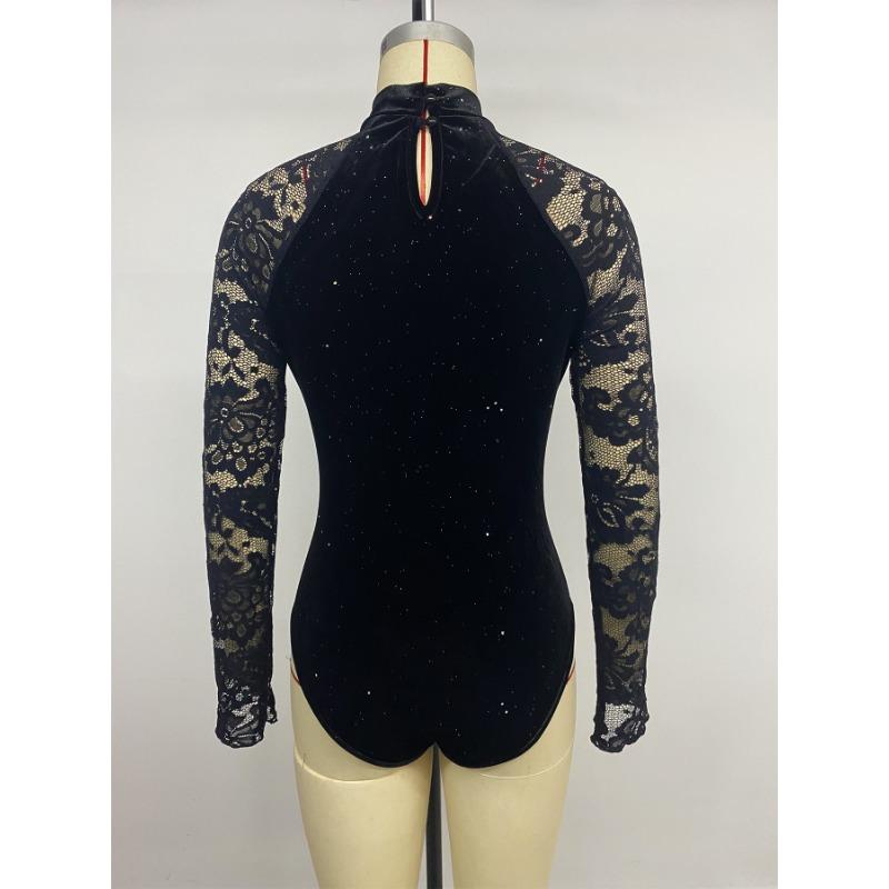 2025 New Autumn Retro Party Sexy and Elegant Half Turtleneck Lace Jumpsuit