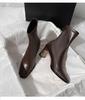 Brown Short Boots Women's High Heel Autumn and Winter Thick Heel French Temperament Rear Zipper Square Head Elastic