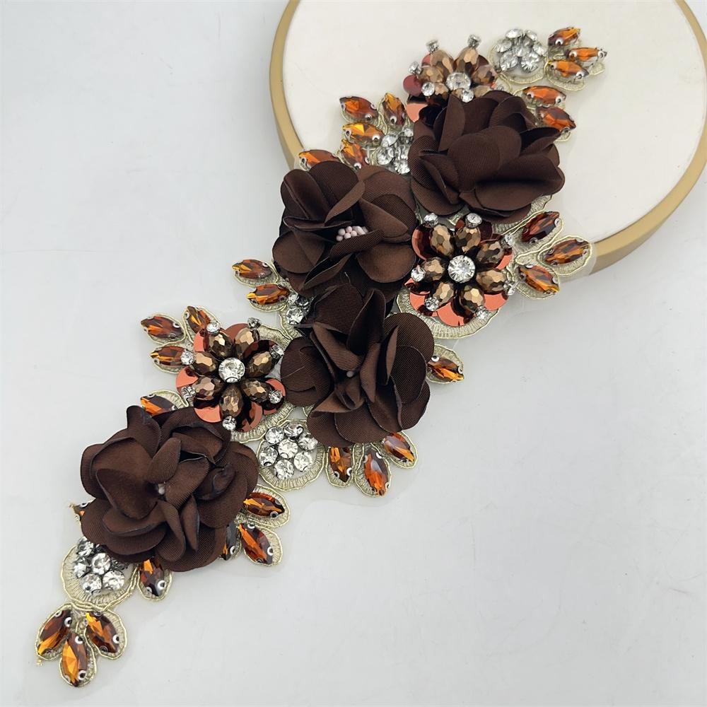 1PCS Handmade 3d sew on applique embroidery rhinestone flower patch for wedding dress