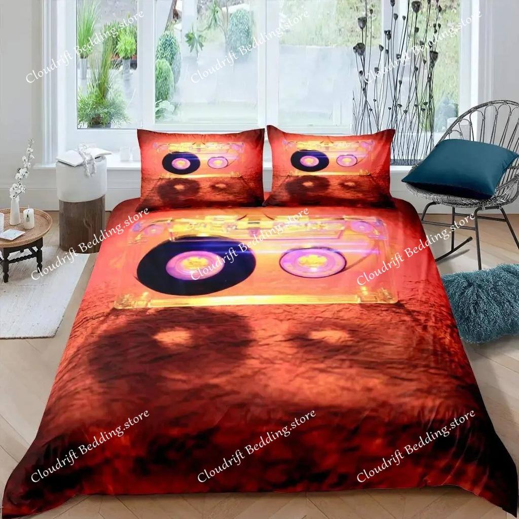 Musical Bedding Set Queen Size Music Theme Bedding Duvet Cover Set for Boys Decor Disc Comforter Cover Set Record Quilt Cover