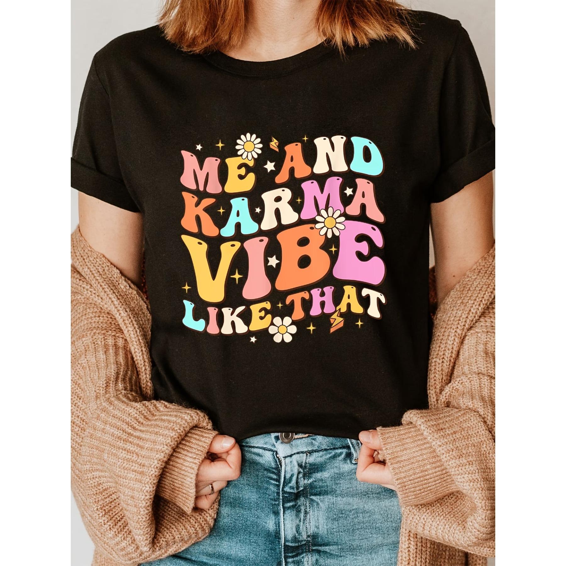Женская футболка в стиле хиппи для KARMA Vibe с надписью -  Я и для KARMA Vibe  Крутой принт Топ с коротким рукавом S